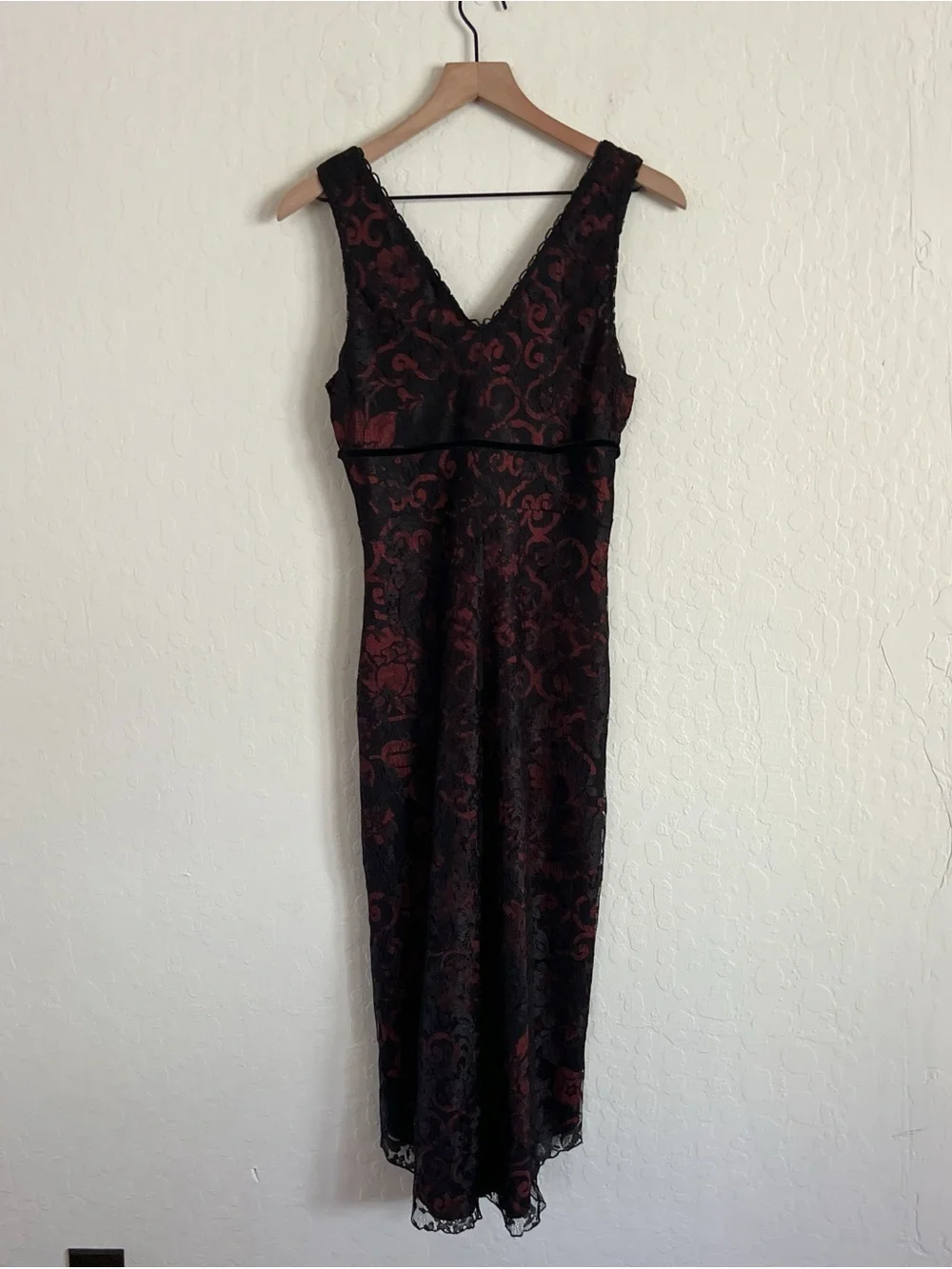 Vintage 90s Y2K Bebe Sheer Lace Overlay V-Neck Babydoll Midi Dress Medium Black